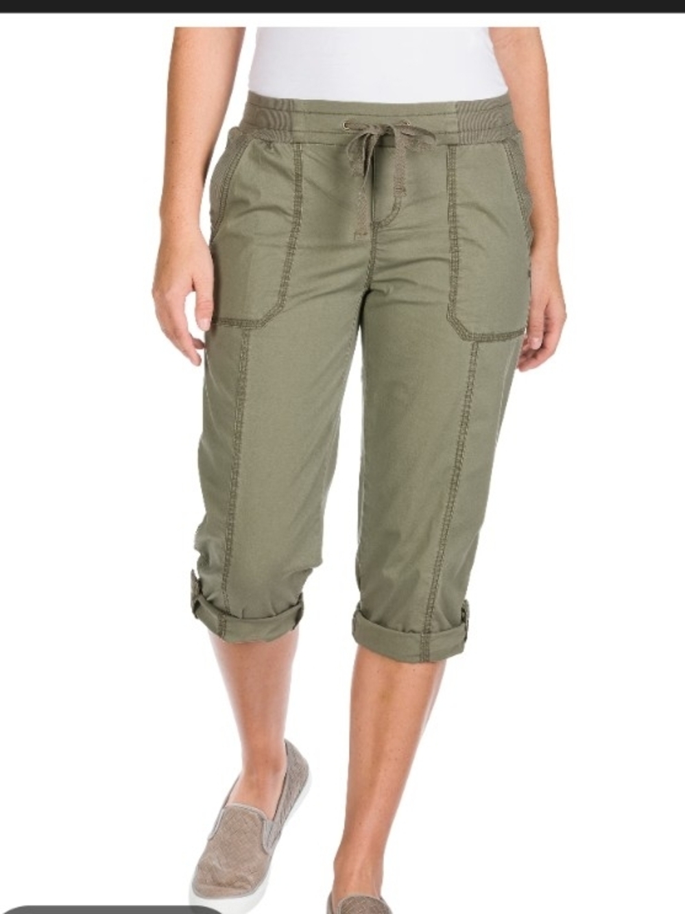 Natural Reflections Olive Utility Drawstring Capri Pants